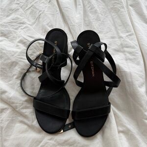 Stuart Weitzman Black Strappy Leather Sandal heels